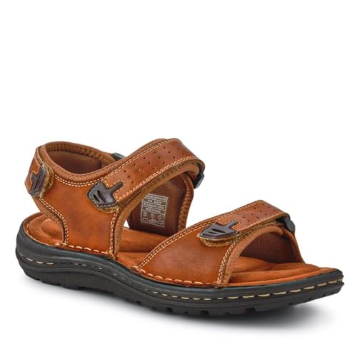 Image of Men's Leather Adjustable Sandals - Tan Size 8