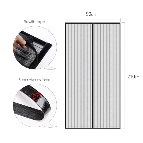 MYCARBON Magnetic Fly Screen Door, Upgrade Enhanced Screen Mesh, Powerful Magnets, Full Frame Magic Mosquito Door Screen Curtain No Gap, Keeps Bugs Out - Pet and Kid Friendly, 90 * 210cm