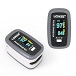 LOOKEE LK50D1 Deluxe Fingertip Pulse Oximeter | Proudly Canadian | Oxygen Therapy Monitor | Finger SpO2 Blood Oxygen Saturation Monitor with Auto Rotate OLED Display Plethysmograph Waveform & Pulse Graph | Batteries Included | Gray