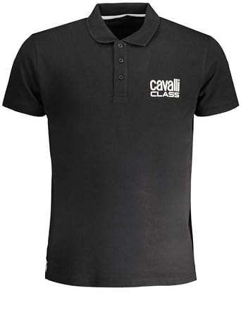 Cavalli Class Black Cotton Polo Mens Shirt, Medium