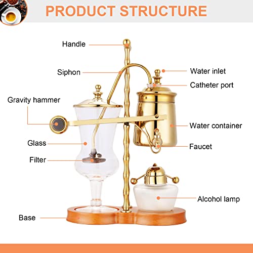 YUCHENGTECH Balance Syphon Siphon Coffee Maker Belgian Belgium Luxury Royal Family Siphon Syphon Balance Coffee Maker 450ml (Gold) - Thumbnail 3