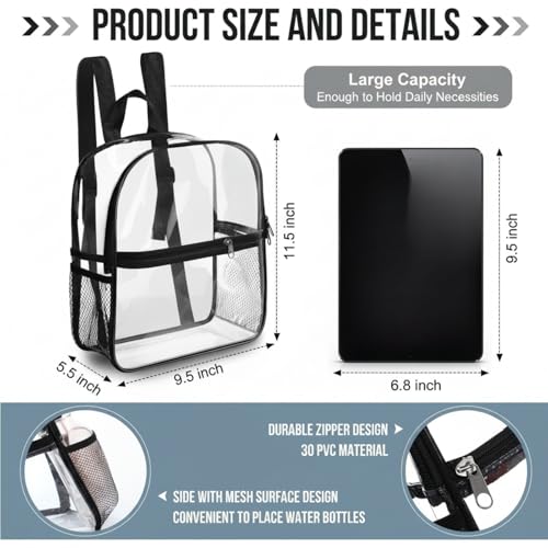 Image of Sweetude 12 Pcs Clear Backpack for Stadium Events Bulk 11.5x9.5x5.5 Inch Small Transparent Bag with Front Pocket for Concert Travel (Multicolor)