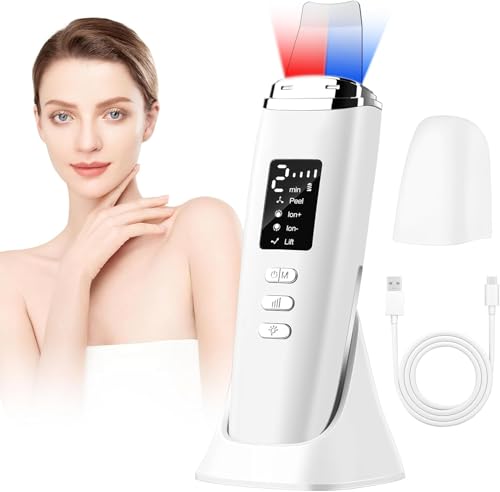 Image of Docoss Facial Skin Scrubber & Ultrasonic Pore Cleaning Machine with 4 Modes, Blackhead Remover with Red Light & Blue Light, Face Cleansing Rechargeable Machine(White)