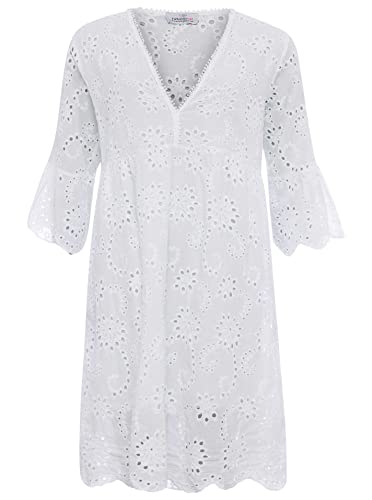 Zwillingsherz Damen Sommerkleid - Weißer V-Ausschnitt Dress Aus Viskose