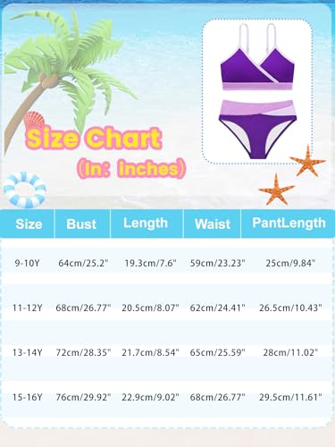 Image of Girl's 2 Piece Swimsuit Solid Spaghetti Strap Bikini Sets Beach Bathing Suit Swimwear for Teen Girls