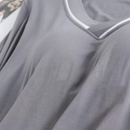 Camiseta de dormir de manga larga para mujer, camiseta básica elástica, cuello de pijama, pijama de seda, gris, XXL