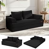 MeMoreCool Sofá cama convertible, sofá plegable sin huesos con funda de pana, colchón plegable con almohadas, cómodo sofá de espuma para sala de estar, dormitorio, habitación de invitados, color negro