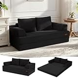 COMAX - Sofá cama convertible – Sofá de piso plegable loveseat con funda de pana y almohadas, color negro | Tumbona...