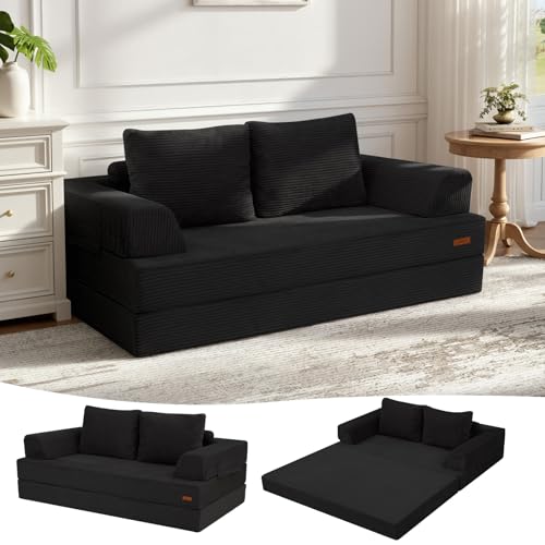 Recopilación de Venta de Sofa Cama los 10 mejores. 41 COMAX - Sofá cama convertible – Sofá de piso plegable loveseat con funda de pana y almohadas, color negro | Tumbona multimodo, futón colchón sleeper para sala de estar y...