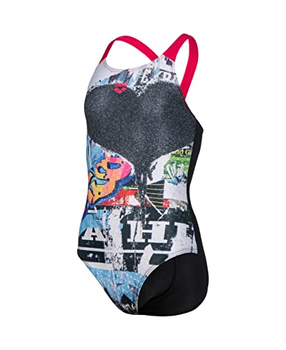 Arena Bañador Deportivo niña Placement V Back, Black-Freak Roses, 10-11 años, 005079