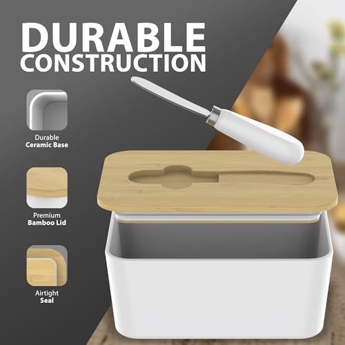 ZENO Butter Dish with Lid | Ceramic Butter Dish with Knife | Large 600ml Capacity | Double Silicone Seal & Airtight Lid | Keeps Butter Fresher for Longer | Fits All Types of Butter - Image 4