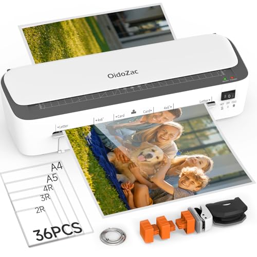 Thermolaminiergerät für A4-Größe, A4 Laminiergerät, 11 in 1 Thermolaminiergerät mit 36 Laminierfolien, Kalt-Heiß-Laminiergerät, 3 Schneideköpfe und integrierter Trimmer für Schule, Heim und Büro