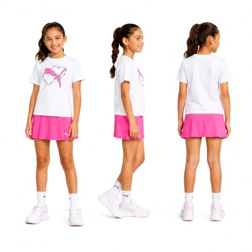 Image of PUMA Girls Athletic Skort Set - 2 Piece Workout Set Active Skirt with Shorts & Short Sleeve T-Shirt Girls Athletic Outfit