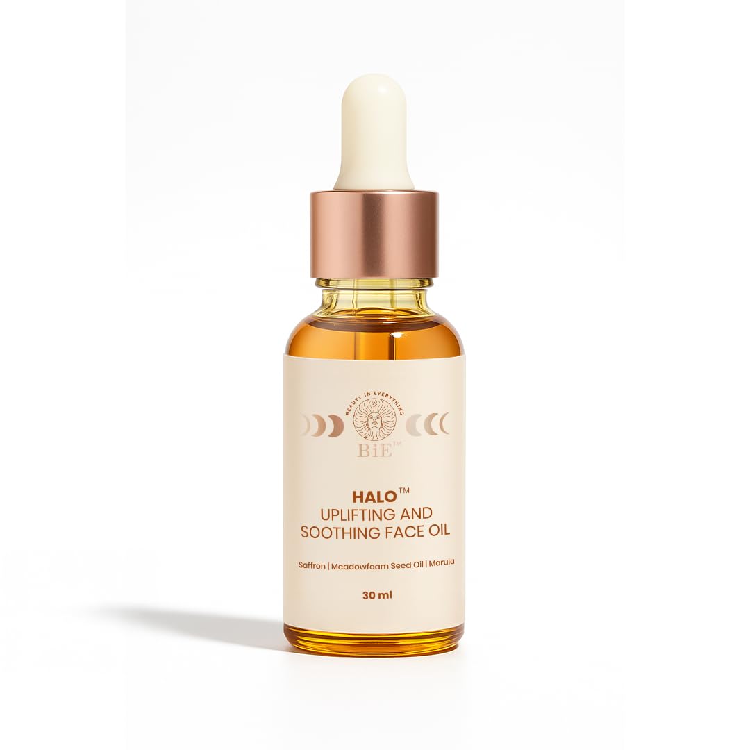 BiE Halo Uplifting & Soothing Face Oil | Pure Saffron Facial Oil | Brightens Skin, Targets Pigmentation & Wrinkles, Stretch Marks | For Dry to Normal Skin | Non Greasy Pure Kumkumadi Tailam | Unisex | 30ml