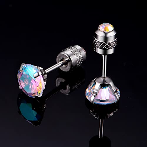 5 Pairs 316L Stainless Steel Screw Flat Back Earrings Cubic Zirconia Stud Earrings Titanium Earrings for Women Men2