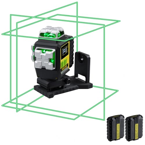 FIREOCRE Laser Level,4 x 360 Selbstnivellierendes grünes Fliesenlaserwerkzeug,3D Kreuzlinienlaser Nivellierwerkzeug Hohe Genauigkeit Bodenlaser mit 2 Li-Ionen-Batterien, Fernbedienung F95T-4G