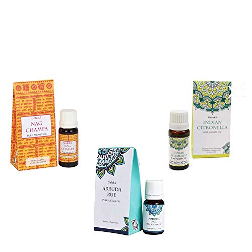 PACK DE 3 ESENCIAS GOLOKA NAG CHAMPA - RUDA - CITRONELLA...