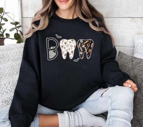 Spooky Dental Sweatshirt Boo Halloween Sweet Tooth Sweatshirt Funny Halloween Boo Pullover Hoodie3