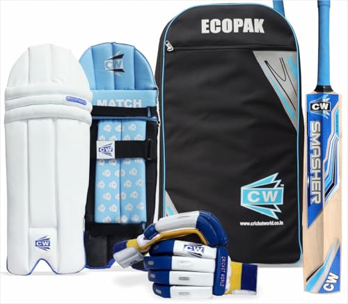Image of CW Thunder Pro Cricket Kit for All Age Group Small Boys Cricket Set - Adult Kashmir Willow Bat Kit Full Size Men Junior - Youth Size Sports Cricket Equipment Kit for Boys Full Kit 5 for 10-11 Yr
