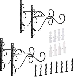 DasMorine 4 Pack Plant Hooks & Hangers, Metal Outdoor Hanging Plants Brackets 25cm/10inch, Black Wall Hanging Basket Bracket, Bracket Hanger for Indoor Outdoor Planters Flower Pots