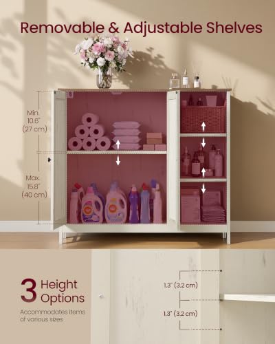 Image of VASAGLE Bathroom Floor Cabinet, Freestanding Storage Cabinet with 2 Doors and Adjustable Shelves, Organizer for Living Room, 35.4 x 11.8 x 31.5 inches, Rustic White and Honey Brown, Siren Collection | MDF Organizer, Adjustable Shelves, 35.4 x 11.8 x 31.5 inches, Rustic White and Honey Brown, SIREN Collection UBBK070WJ01S