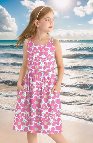 BesserBay Girls Summer Sleeveless Criss Cross Swing Midi Dress with Pockets 4-14 Years - Image 4