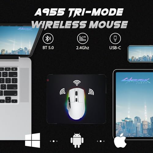 DAREU A955 Wireless Gaming Mouse with RGB Charging Dock: Tri-Mode 2.4G/USB-C/BT Mouse Up to 12K DPI Optical Sensor -KBS II Buttons Fully Programmable- 120 Hr Battery - Image 3