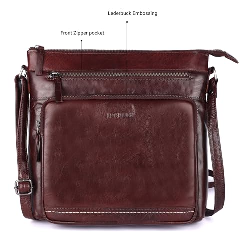 Image of LEDERBUCK Olga Women's Extra-Large Genuine Leather Crossbody Purse - Soft Triple-Zip Shoulder Bag