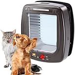 Ferplast Katzenklappe mit chiperkennung, hundeklappe kleine Hunde, 4-Wege Katzentür, mit Schutz vor Zugluft, inkl. Katzenhalsband mit Mikrochip, SWING MICROCHIP Mittel,Mikrochip haustierklappe, Braun