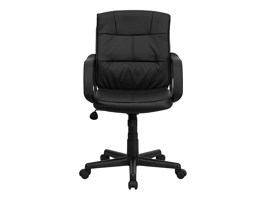 Flash Furniture Skórzane krzesło obrotowe z podłokietnikami, metalowe, czarne, 58,42 x 55,88 x 30,48 cm