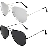 Livhò Sunglasses for Men Women Aviator Polarized Metal Mirror UV 400 Lens Protection (Black Grey+Silver)