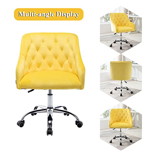 Baysitone Velvet Home Office Desk Chair, Modern Swivel Task Armchair With Adjustable Height, Upholstered Tufted Accent Computer Chair For Home And Office Working Or Studying, Yellow #TOP6