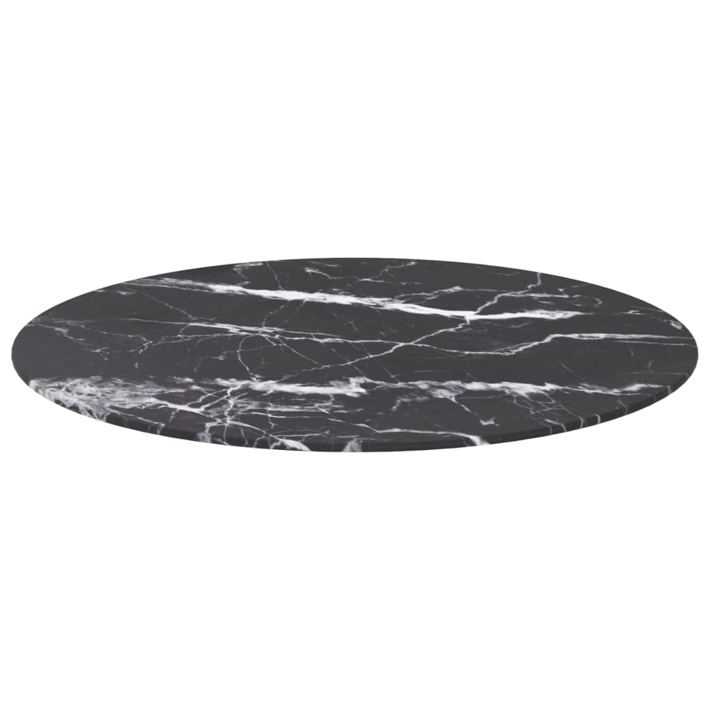 Myheimly Tischplatte Ersatztischplatte Marmorplatte Glasplatte für Esstisch Couchtisch Gartentisch Hartglas in Marmoroptik Schwarz und Weiß,Ø 70 cm