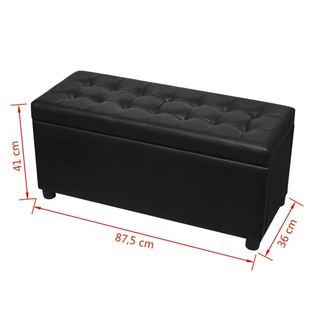 Baúl con espacio de almacenamiento, taburete acolchado con tapa, reposapiés multifuncional de piel sintética para banco o mesa de café, 87,5 x 36 x 41 cm, color negro