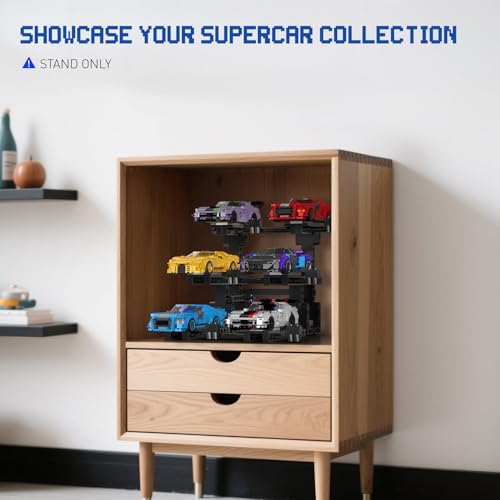 Image of Display Stand for Lego Speed Champion Cars, 3-Layer Display Stand Building Set Holds 6 Cars & Divers, Compatible with 76917, 76908, 76918, 76915, 76914, 76907, 76901, 76902 & More