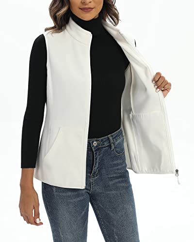 Xeoxarel Women's Soft Polar Fleece Vest, Lightweight Sleeveless Jackets Classic Fit Outerwear Full-Zip Pockets Casual Clothes White Ivory Xl #TOP1