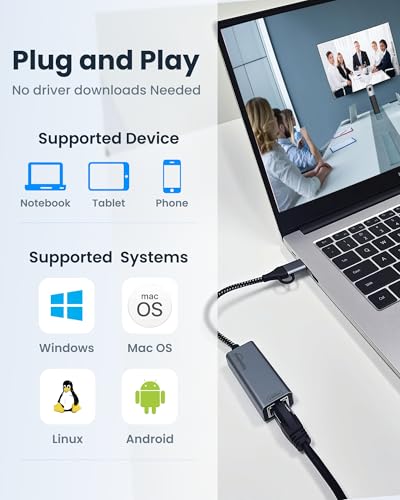 Image of 2.5G USB Ethernet Adapter 2-in-1, Aluminum Fast USB-C&USB-A to RJ45 Network Adapter Compatible with Laptop /PC, Windows, Mac, Linux,Plug & Play
