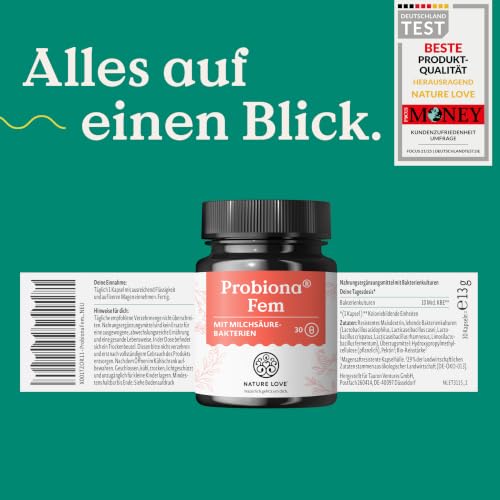 NATURE LOVE Probiona Fem - 30 Kapseln - Milchsäurekulturen - 10 Mrd. KbE