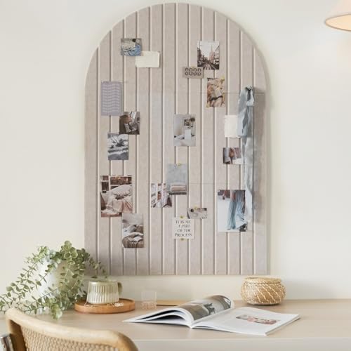 Image of Climberty Arched Felt Bulletin Board with 50 Push Pins 35x24 Inch Wall Pin Board for Photos Notes Schedules Mood Board Home Office Bedroom Decor, Ribbed Felt Notice Board (Light Gray)