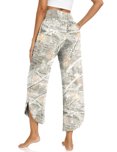 Image of TARSE Women's Wide Leg Yoga Pants Cross High Waist Flowy Split with Pockets | Comfy Lightweight Stretch, Flare Hem Cropped, Loose Dance Pants, Travel & Lounge, Everyday Casual Wear