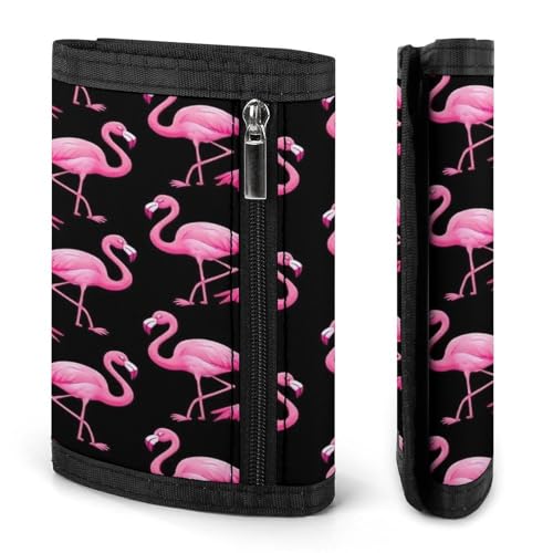 Fashion Thin Lovely Animal Pink Flamingo Wallets, Fold Trifold Wallet with ID Holder And Key Chain, Compact Wallet for Outdoor Travel3