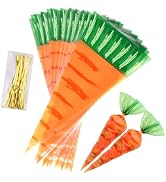 Threetols 100pcs Easter Carrot Cone Cellophane Bags, Creative Carrot Shape Treat Bags Easter Candy Bags Triangle Cello Bags Orange Carrot Bags With Twist Ties For Easter Party Favor