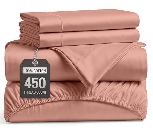 Image of 450TC 100% Cotton Sateen California King Sheet & Pillowcase Sets, Rose Dawn