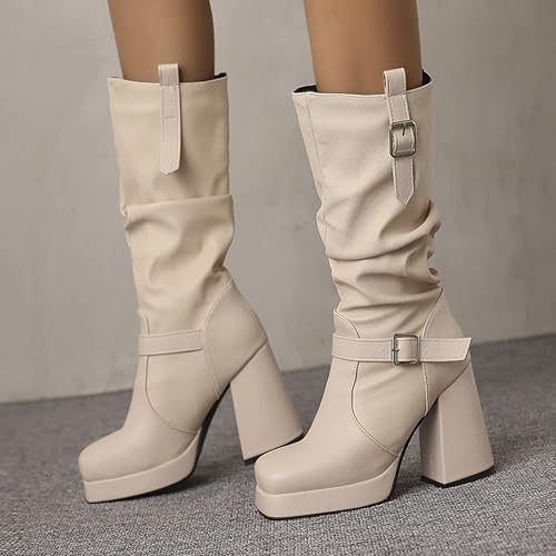 Bottes mi-mollet slouch anti-fatigue à talon bloc large et plateforme