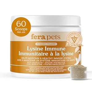 Fera Pets Lysine Powder for Cats – Immune Support Supplement with Quercetin & Postbiotics – Promotes Respiratory Health & Normal Inflammatory Response – Helps Maintain Normal Eye Health – 60 Scoops