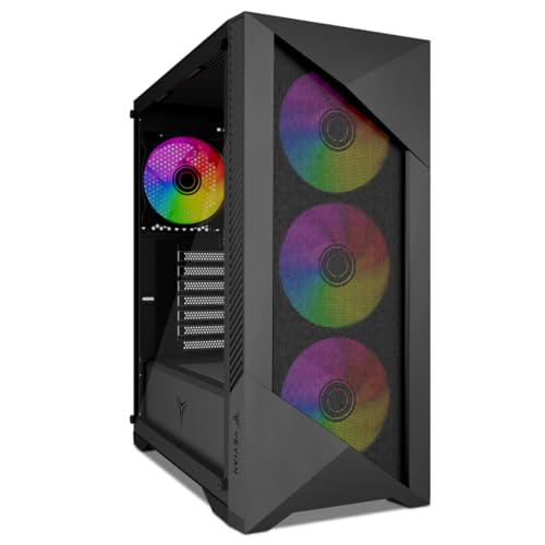YEYIAN Chasis PC Caja Gamer Edge Mid Tower, Compatible con ATX/M ATX/ITX, Panel de Cristal Templado, 4 Ventiladores Incluidos RGB (3 Frontal y 1 Trasero), USB Tipo C, Color Negro
