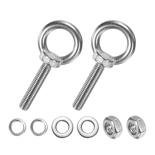 M METERXITY 2-Sets Stainless Eyebolt M10x51mm Shoulder Lifting Eye Bolt with Nuts Washers Male Screw Thread Ring Shoulder Eye Bolts Length 2.01 Inch for Suspending/Fastening