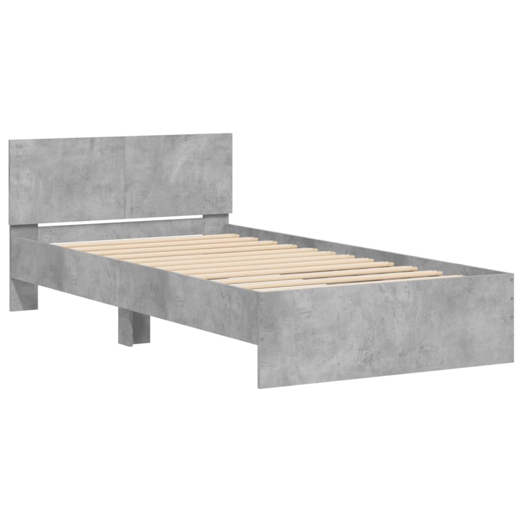 vidaXL Bed Frame with Headboard, Bed Base for Bedroom, Mattress Foundation for Single, Modern Style, Concrete Grey 100x200 cm Engineered wood — image 1
