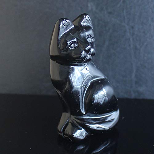 2‘’ Hand Carved Mixed Gemstone Crystal Cat Animal Figurine Animal Carving (Black Obsidian) #TOP2