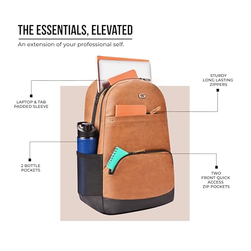 Image of Gear vintage 2 19 inch /33L Large Faux Leather without AntitheftWater Resistant Laptop Backpack /Casual Backpack /Daypack /Travel Backpack /College Bag For Men /Women(Tan-Black)